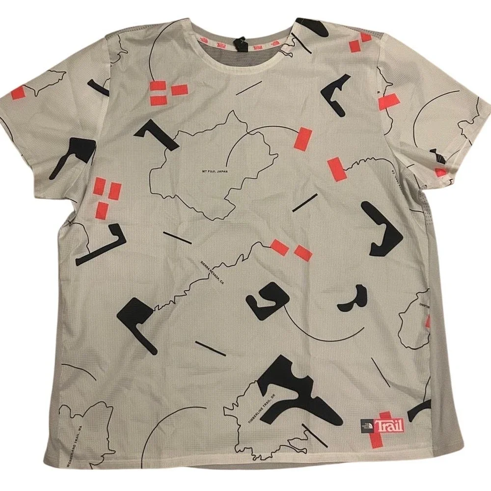 The North Face Flight Series Trail Running Shirt XL White Map Print‎ Mens XL